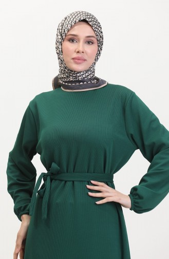 Burgu Kumaş Fitilli Fırfırlı Elbise 2169-01 Yeşil