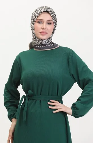 Burgunderfarbenes Geripptes Rüschenkleid Aus Stoff 2169-01 Grün 2169-01