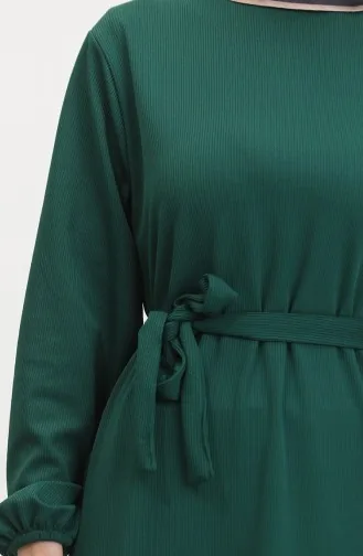 Burgunderfarbenes Geripptes Rüschenkleid Aus Stoff 2169-01 Grün 2169-01