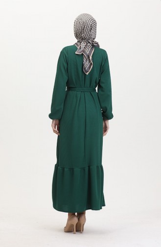 Burgu Kumaş Fitilli Fırfırlı Elbise 2169-01 Yeşil