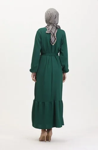 Burgunderfarbenes Geripptes Rüschenkleid Aus Stoff 2169-01 Grün 2169-01