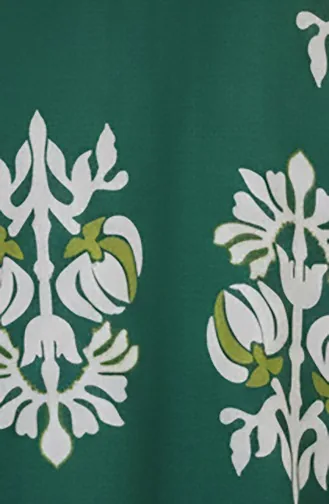 Gemustertes Viskose-Hijab-Kleid Mit Elastischen Ärmeln 2201-02 Grün 2201-02