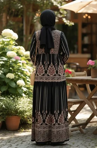 فستان حجاب من الفسكوز بنقوش من ألاتشاتي، نصف أزرار، أسود، 2204-02 2204-02