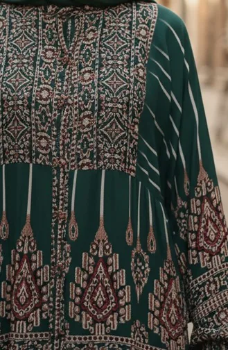 فستان حجاب من الفسكوز بنقوش ألاتشاتي، نصف أزرار، لون كاكي 2204-03 2204-03