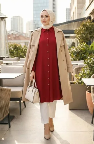 Kolu Lastikli Viskon Tunik 0171-11 Kırmızı