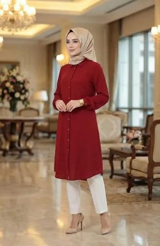 Kolu Lastikli Viskon Tunik 0171-11 Kırmızı