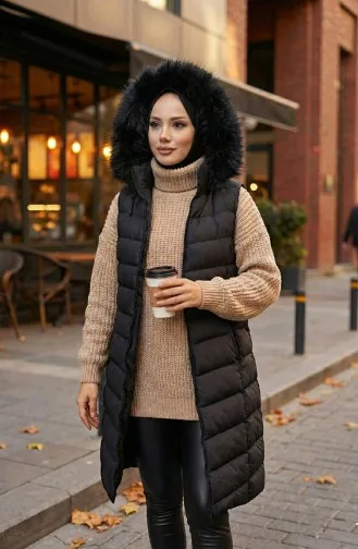 Hooded Zippered Puffer Vest 0169-01 Black 0169-01