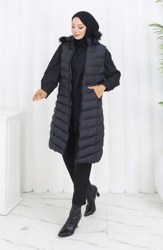 Kapüşonlu Fermuarlı Şişme Yelek 0169-01 Siyah