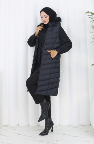 Kapüşonlu Fermuarlı Şişme Yelek 0169-01 Siyah