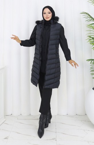 Kapüşonlu Fermuarlı Şişme Yelek 0169-01 Siyah