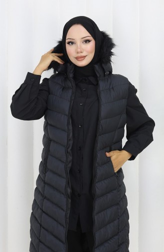 Kapüşonlu Fermuarlı Şişme Yelek 0169-01 Siyah