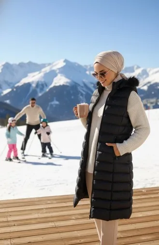 Gewatteerd Vest Met Capuchon En Rits 0169A-02 Zwart 0169A-02