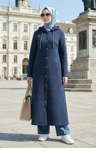 Steppmantel Mit Kettenverzierung Kapuze 0215-01 Marineblau 0215-01