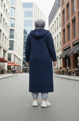 معطف مبطن بغطاء رأس وتفاصيل سلسلة 0215-01 أزرق داكن 0215-01