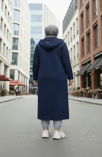 Steppmantel Mit Kettenverzierung Kapuze 0215-01 Marineblau 0215-01