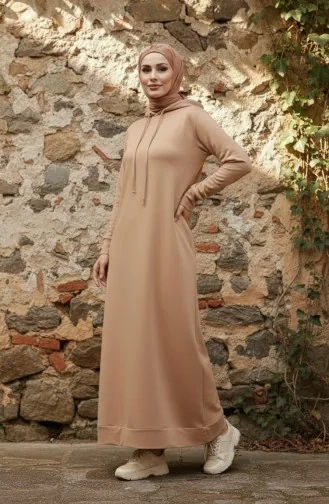 İki İplik Kapüşonlu Spor Elbise 0190-08 Sütlü kahve