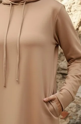 İki İplik Kapüşonlu Spor Elbise 0190-08 Sütlü kahve