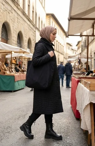 Büyük Beden Kapitone Mont 6133-01 Siyah