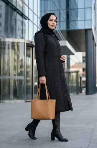 Büyük Beden Kapitone Mont 6133-01 Siyah