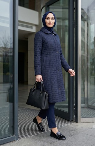 Büyük Beden Kapitone Mont 6133-02 Lacivert