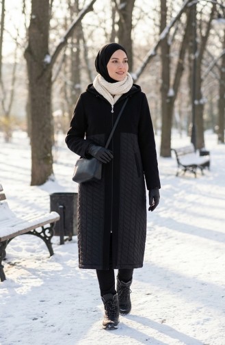 Plus Size Hooded Cashmere Coat 6340-01 Black 6340-01