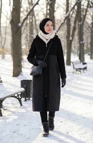 Plus Size Hooded Cashmere Coat 6340-01 Black 6340-01