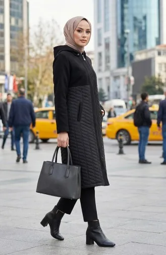 Plus Size Hooded Cashmere Coat 6340-01 Black 6340-01