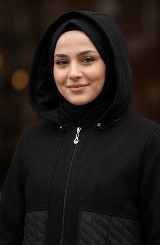 Plus Size Hooded Cashmere Coat 6340-01 Black 6340-01