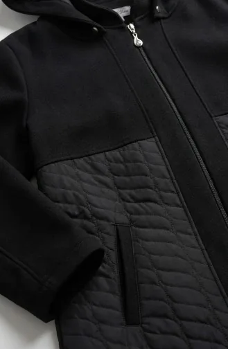 Plus Size Hooded Cashmere Coat 6340-01 Black 6340-01