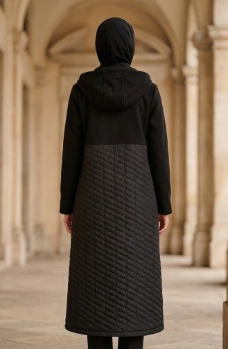 Plus Size Hooded Cashmere Coat 6340-01 Black 6340-01