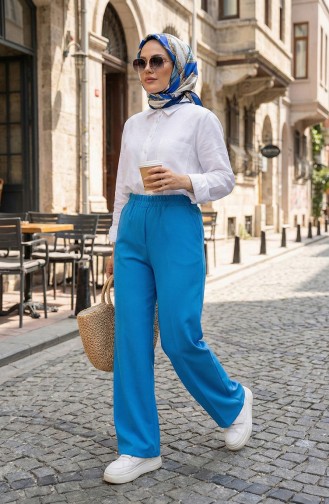 Pantalon Jeans Jambe Large Taille Elastique 5501-02 Bleu 5501-02