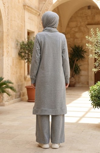 İki iplik Yırtmaçlı Spor Tunik Pantolon İkili Takım 0293-01 Gri