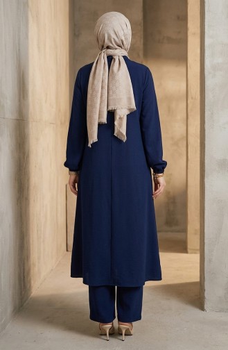 Viscose Belmando Fabric Tunic Trousers Two Piece Suit 0340-04 Navy Blue 0340-04