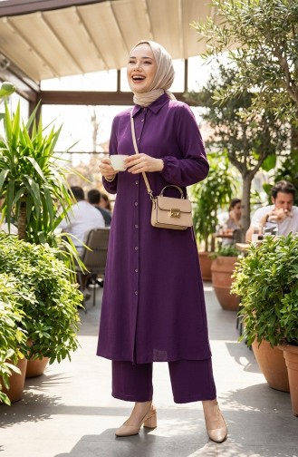 Viskon Belmando Kumaş Tunik Pantolon İkili Takım 0340-11 Mürdüm