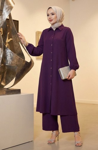 Viskon Belmando Kumaş Tunik Pantolon İkili Takım 0340-11 Mürdüm