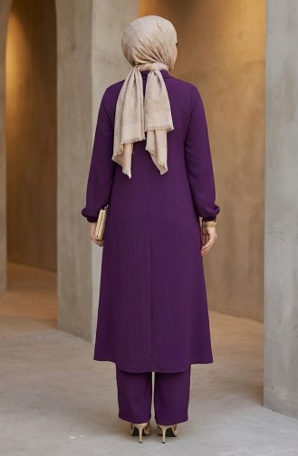 Viskon Belmando Kumaş Tunik Pantolon İkili Takım 0340-11 Mürdüm