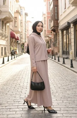 طقم تونيك وتنورة من قماش أويشو، قطعتان، 2192-01، لون المنك 2192-01