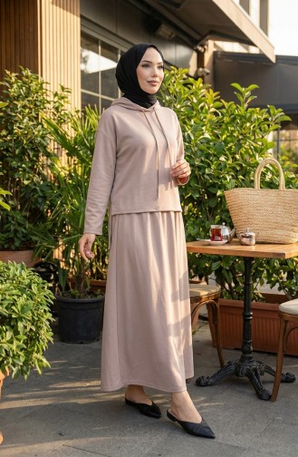 Oysho Fabric Tunic And Skirt Two-Piece Set 2192-01 Mink 2192-01