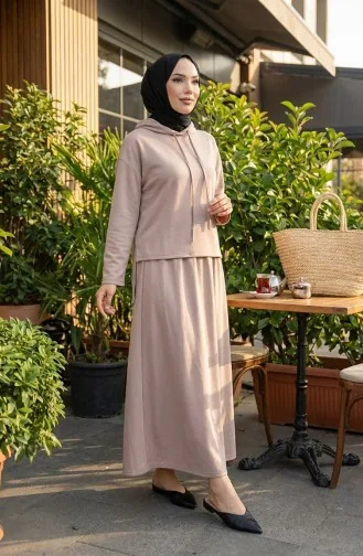 طقم تونيك وتنورة من قماش أويشو، قطعتان، 2192-01، لون المنك 2192-01