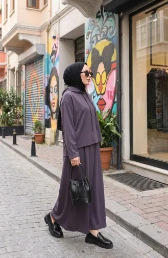 طقم تونيك وتنورة من قماش أويشو، قطعتان، 2192-02، لون أنثراسيت 2192-02