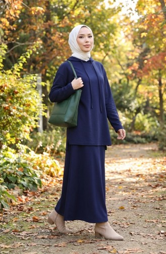 طقم تونيك وتنورة من قماش أويشو، قطعتان، 2192-05، لون كحلي 2192-05