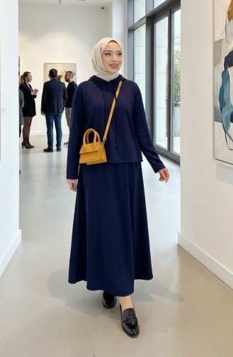 طقم تونيك وتنورة من قماش أويشو، قطعتان، 2192-05، لون كحلي 2192-05