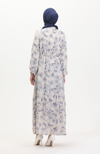 Front Buttoned Laced Linen Dress 0520-04 Beige Saxe 0520-04