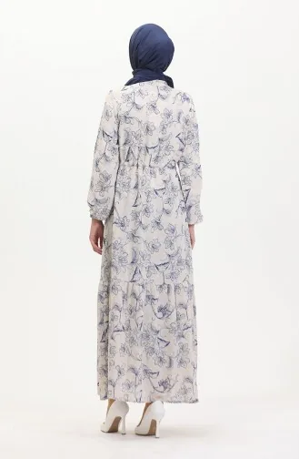 Önden Düğmeli Bağcıklı Keten Elbise 0520-04 Bej Saks