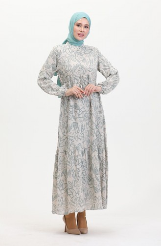 Front Buttoned Laced Linen Dress 0520B-02 Beige Almond Green 0520B-02