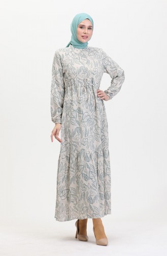 Front Buttoned Laced Linen Dress 0520B-02 Beige Almond Green 0520B-02