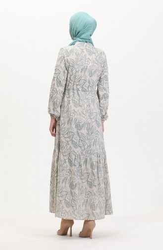 Front Buttoned Laced Linen Dress 0520B-02 Beige Almond Green 0520B-02