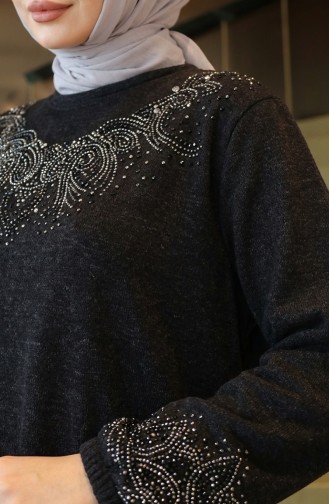 Knitted Fabric Winter Hijab Dress With Stone Embellishments 2178-01 Black 2178-01