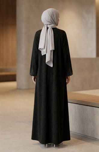 Knitted Fabric Winter Hijab Dress With Stone Embellishments 2178-01 Black 2178-01