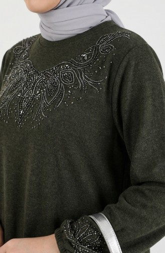 Strickkleid Für Den Winter Mit Hijab Und Strassverzierungen Modell 2178-02 Khaki 2178-02